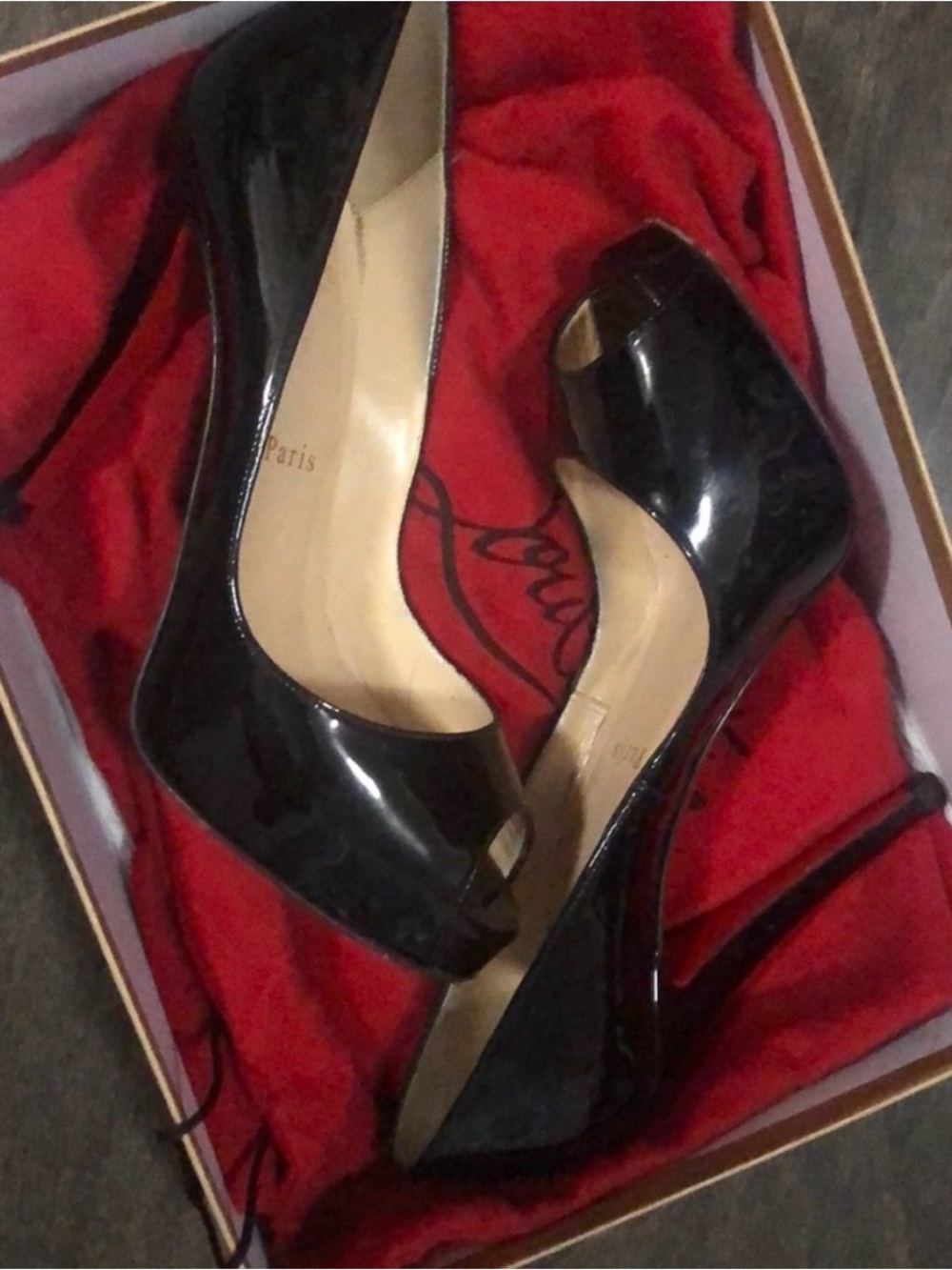 Christian Louboutin Black Patent Peep-Toe Platform Pumps